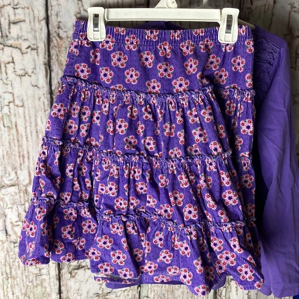 Hanna Anderson Purple floral cottagecore boho skirt /top for spring kids 8